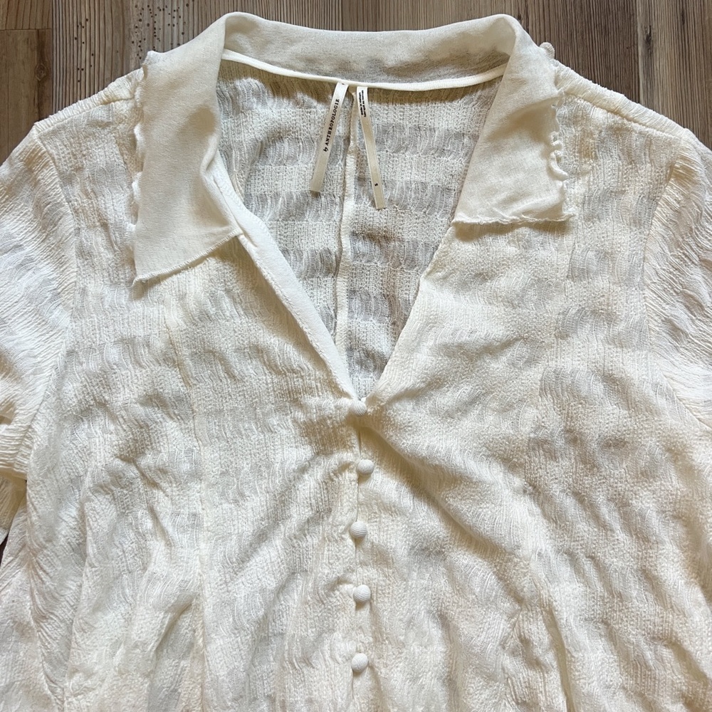 NWOT Anthropologie Long-Sleeve Button-Front Textured Blouse - Picture 7 of 12